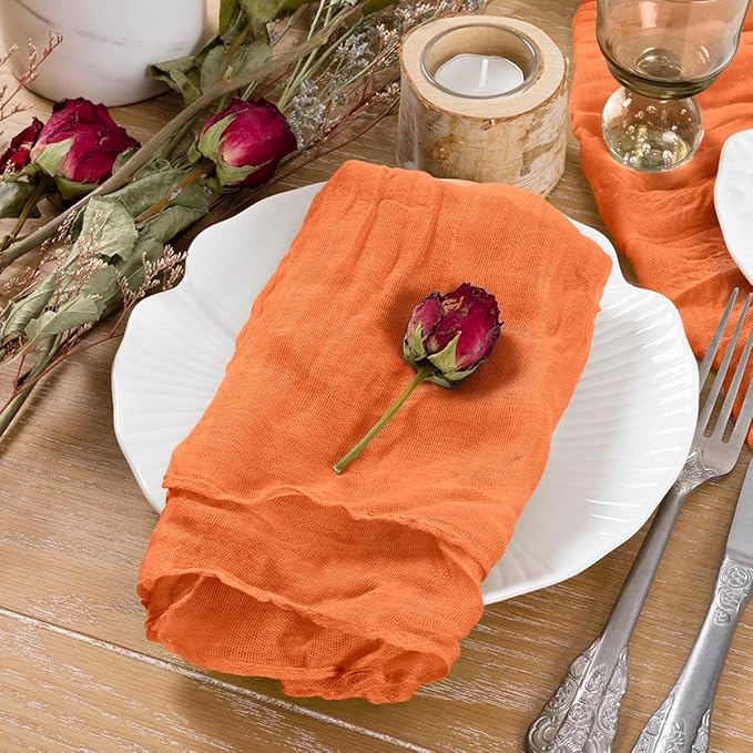 Socomi Orange Cheesecloth Napkins Fall Thanksgiving Cheese Cloths Gauze Set of 50 Boho Washable Dinner Table Napkins for Wedding Party Baby Shower Birthday Party Decor