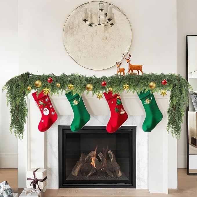 6 FT Christmas Garland,2 PCS Cedar Garland Artificial Realistic,Real Touch Pine Garlands，Christmas Greenery Garlands for Fireplace，Table Mantel Porch Indoor Outdoor Winter Xmas Decoration(2,6FT)