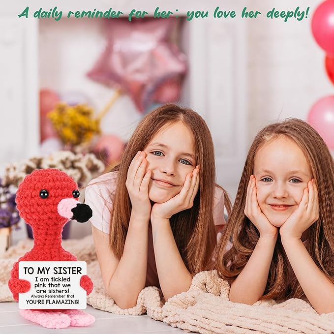 Gifts for Sister Christmas Stocking Stuffers Sisters Gift Xmas Birthday Valentines Day Friendship Present for Bestie BFF Best Friends Sister In Law, Handmade Crochet Animals Mini Flamingo Decorations