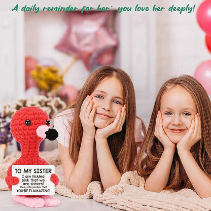 Gifts for Sister Christmas Stocking Stuffers Sisters Gift Xmas Birthday Valentines Day Friendship Present for Bestie BFF Best Friends Sister In Law, Handmade Crochet Animals Mini Flamingo Decorations