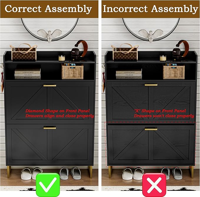 Shoe Cabinet with 2 Flip Drawers Narrow Shoe Storage Cabinet Organizer Wooden Freestanding Rack Hidden Slim Storage for Entryway, Hallway, Living Room, Bedroom (Brown)
