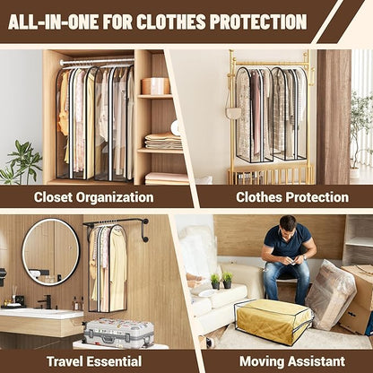 Garment Bags for Hanging Clothes 60” Long, Ultra Clear Suit Bags for Closet Storage, Moving Organization, Travel Covers with 10" Gussets for Coat, Dress, Shirt and Sweater - 2 PCS