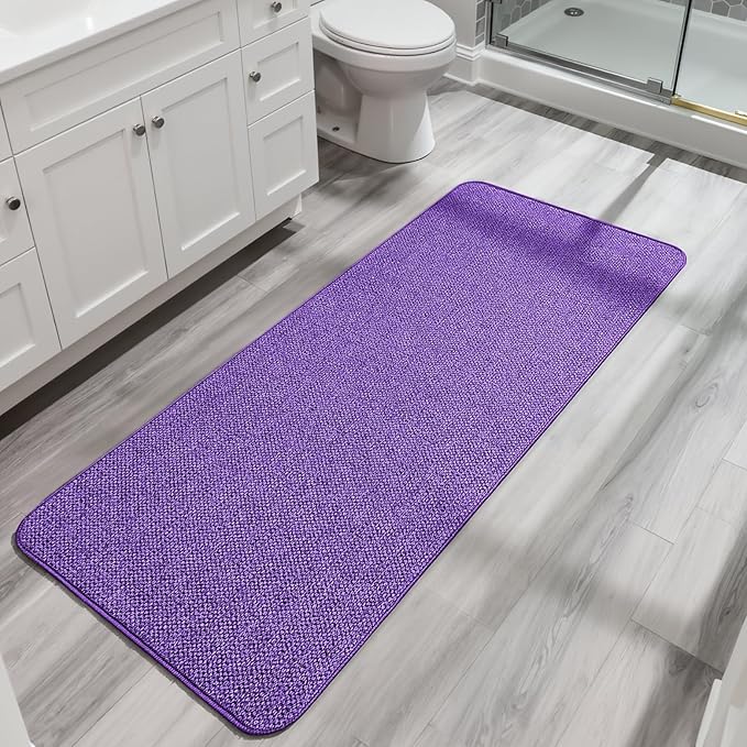 Bath Mat,Ultra Thin Bathroom Runner Rugs,Large Bath Mats for Bathroom,Quick Dry,Non-Slip,Machine Washable,Low Pile,Bath Rug,Shower Outside,Sink,Home Decor Accessories.Purple,2'x5'（24x60inch）