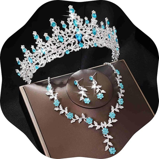 Kamirola Tiaras and Crowns for Women,Tiaras Earrings Necklace, Crystal Bridal Jewelry Set (TR48)