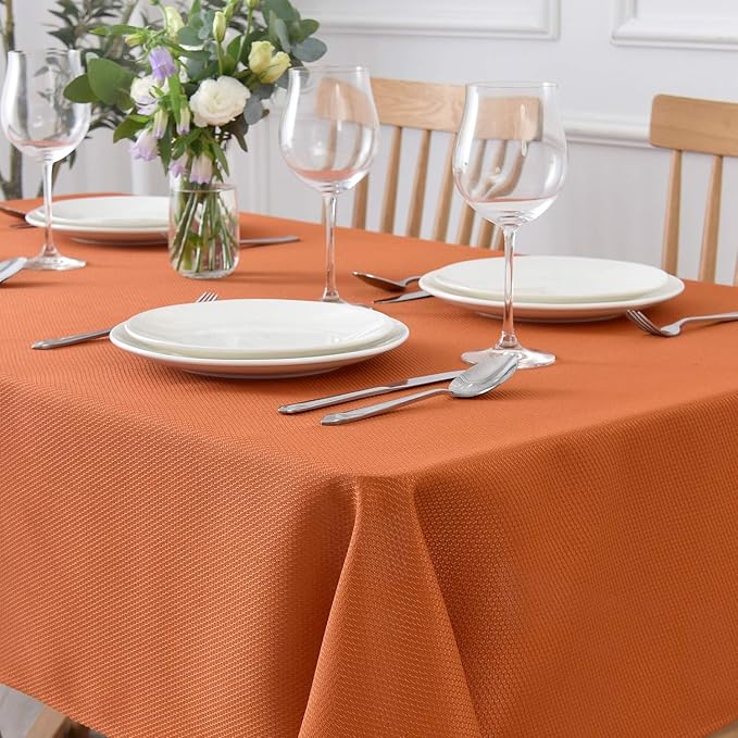 maxmill Jacquard Tablecloth Stain Resistant Waterproof Wrinkle Resistant Spillproof Washable Soft Textured Table Cloth for Dining Room, Indoor and Outdoor Use, Rectangle 60 x 140 Inch, Rust