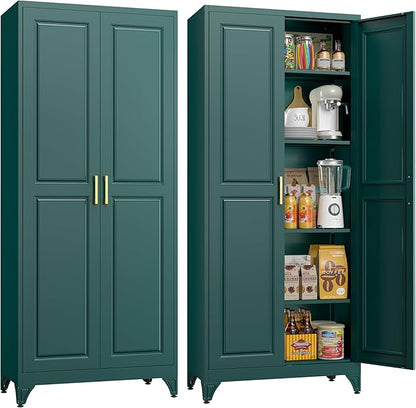 75" Tall Metal Storage Cabinet, Kitchen Pantry Storage Cabinets with Doors and 4 Shelves, Food Pantry Cabinet, Utility Kitchen Cupboard, Large Steel Cabinets for Dining, Living Room, Green