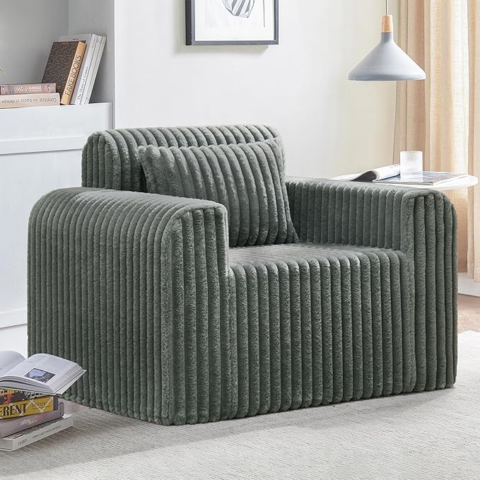 Hobestluk Single Sofa Foam Couch Sofa for Small Spaces Comfy Sofas with Removable Cover Furry Couch with Pillows for Living Room, Bedroom, Apartment, Office (Grey, Standard)