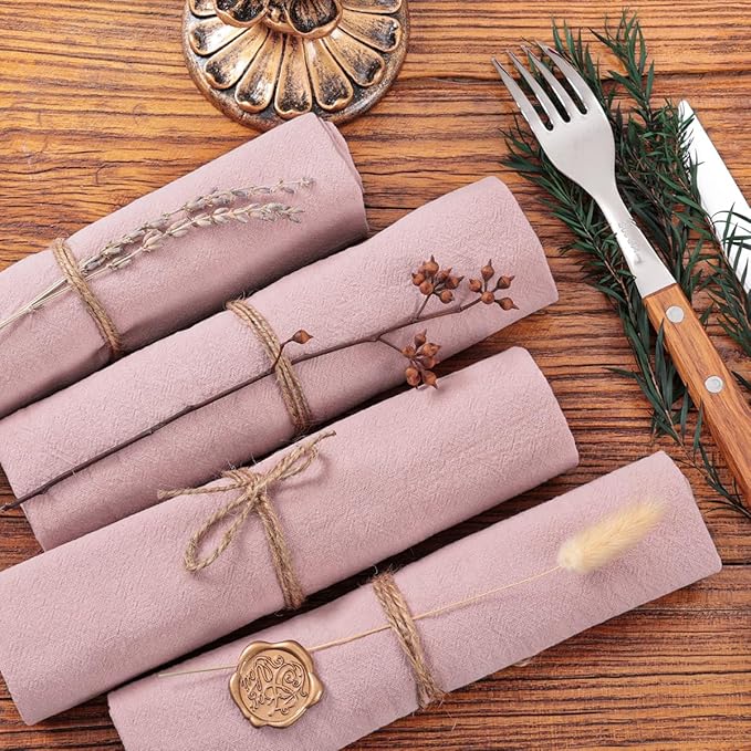 Socomi Cloth Napkins Pink Fall Thanksgiving Washable Reusable Bulk Linen Cotton Napkins Set of 20 17"x17" for Wedding Party Bridal Baby Shower Birthday Dining Table Decorations