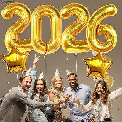 Katchon, Giant Gold 2026 Balloons - 40 Inch | Star Foil Balloons and Gold 2026 Balloon Number for New Years Decorations 2026 | NYE Decorations | New Year Balloon | New Years Eve Party Supplies 2026