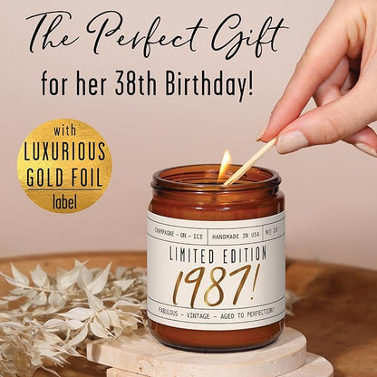 38th Birthday Gifts for Women - 'Limited Edition 1987' Soy Candle, w/Champagne on Ice I 38 Birthday Gifts for Women I 38th Gift for Her Ideas I 9oz Reusable Jar, 50Hr Burn, Made in USA