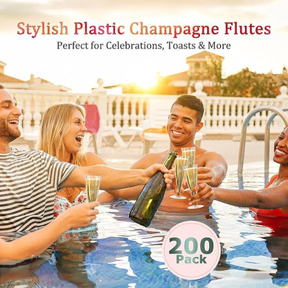 200 Pack Plastic Champagne Flutes Disposable Champagne Glasses, 4.5 Oz Clear Mimosa Glasses Bulk Cocktail Toasting Cups for Party Supplies Wedding Bride Bar, Copas De Plastico Para Brindis