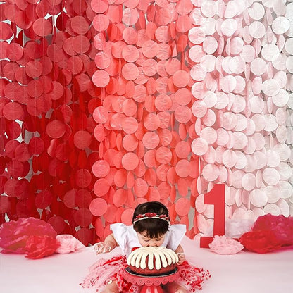 192 Ft Red Party Decorations Ombre Red Polka Dot Backdrop Streamer Tissue Paper Circle Dots Hanging Garland for Birthday Graduation Engagement Wedding Anniversary Valentines Holiday Hen Party Supplies