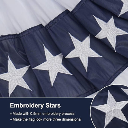 SYII Bunting Flag 5x10 Feet Outdoor, Embroidery Stars American US Bunting Flags with 3 Brass Grommets, Patriotic Half Fan Banner for Fourth of July Decor, 4th of july Decorations Outdoor