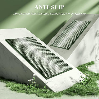Bathroom Rugs and Mats Sets, 2 Piece Thick Absorbent Chenille Bath Mat Rug Set Non Slip, Soft Shaggy Bath Room Floor Mats for Bathroom, Machine Washable (Hunter Green, 24" x 70" Plus 20" x 32")