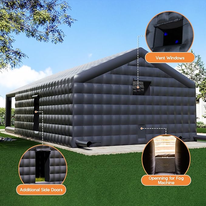 SPECRAFT 39x20x14 FT Large Inflatable Nightclub with Additional Gazebo, 2 Sides Escape Doors Inflatable Tent for Parties, Party Tent for Birthday Party/Outdoor Events