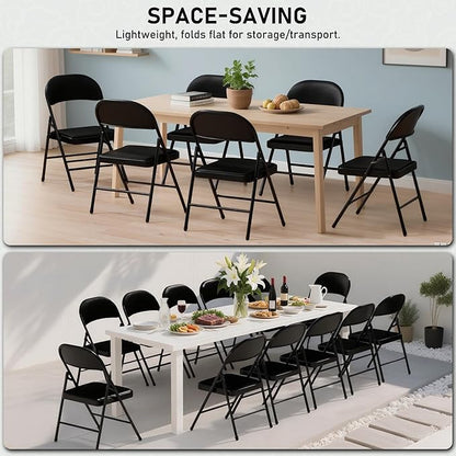 SEALAMB 10 Pack Black Folding Chairs with Padded Seats & Cushion, Durable Metal Foldable Chairs for Wedding Party, Commercial Chairs for Office School Church Events, 330lb Capacity (Black-PU, 10 Pack)