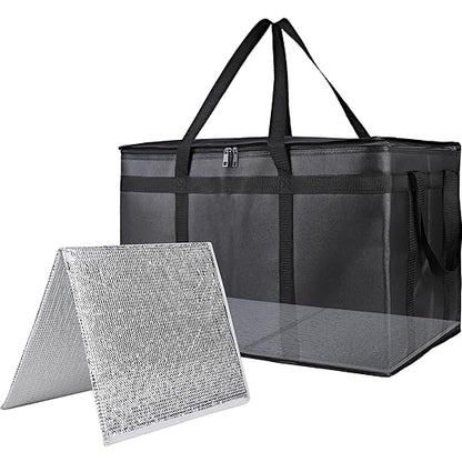 Bodaon 1PK Thermal Insulated Food Delivery Bag with Hard Bottom - 3X-Large Catering Cooler Bag for Hot and Cold Meals - Ideal for Commercial Pizza Transport, Grocery, Restaurants, and Events. Black
