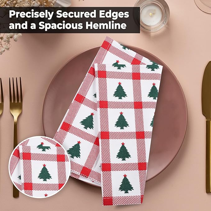 Urban Villa Cloth Napkins Set of 12 20x20 Inches 100% Cotton Napkins Cloth Washable Soft Durable Reusable Absorbent Table Dinner Napkins Cloth for Christmas Parties Hotel Lunch Restaurant – Tree Print