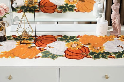 Thanksgiving Table Runner Embroidery Cutout Pumpkin Fall Table Runners Kitchen Decor Party Table Decorations 16x72 inch