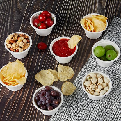 Vplus 300 Pack 4 OZ Disposable Souffle Cups, 100% Compostable Portion Cups, Made From Bagasse Fibe, Perfect For Dips, Food Sample, Jams, Honey, Sauces, Nuts