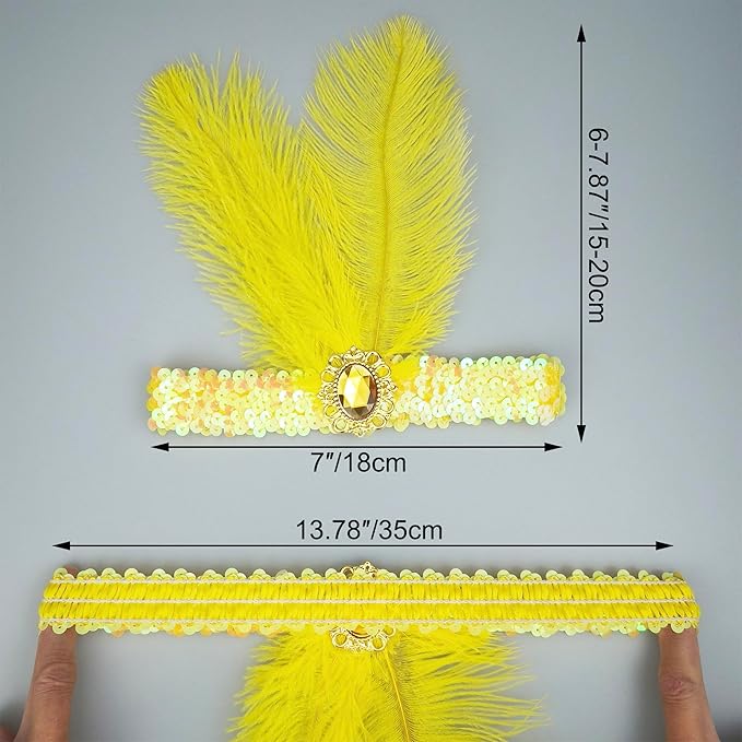 Feather Headpiece Sequins Headbands 1920s Flapper Showgirl Headpieces for Women Girls Carnival Party Accessories