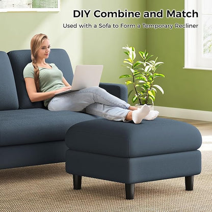 83" Couches for Living Room, Comfy Sofas for Living Room with Storage Ottomans, Teddy Sofa Couch, Tool-Free Loveseat Sofa, All-Wood Love Seat Couches, U Shaped Couch Pillows Include, Blue Grey
