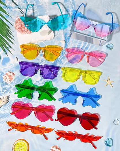 Wholesale 48 Pack Rimless Star/Heart Sunglasses Bulk Adults Unisex, Fun Colorful Star Heart Glasses Party Favors