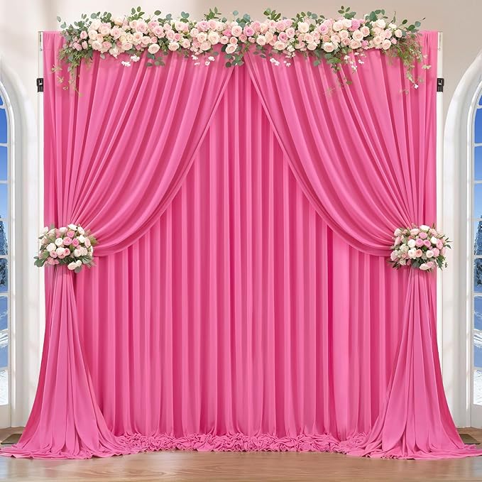 16 x 10ft Hot Pink Backdrop Curtains for Girls Party Photo Background Curtains Wrinkle Free Drapes for Backdrop Long Curtain for Wedding Bridal Shower Valentine's Day Birthday Baby Shower, 4 Panels