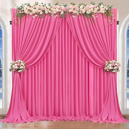 16 x 10ft Hot Pink Backdrop Curtains for Girls Party Photo Background Curtains Wrinkle Free Drapes for Backdrop Long Curtain for Wedding Bridal Shower Valentine's Day Birthday Baby Shower, 4 Panels