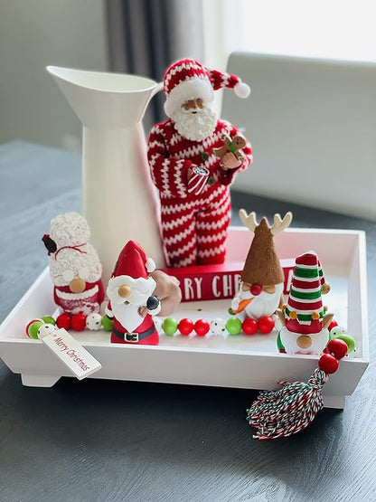 Madanar Resin Christmas Gnomes 4 Piece Set Tiered Tray Shelf Kitchen Table Holiday Decorations - Elf, Santa, Mrs. Claus, & Reindeer (Christmas)