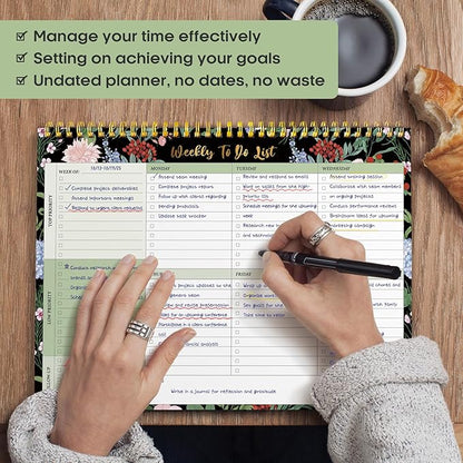 Taja Weekly To Do List Notepad with 52 Undated Sheets（8.5"×11"）- Weekly Desk Planner for Women & Man, Work and Home - 1 Pack Forest Bloom