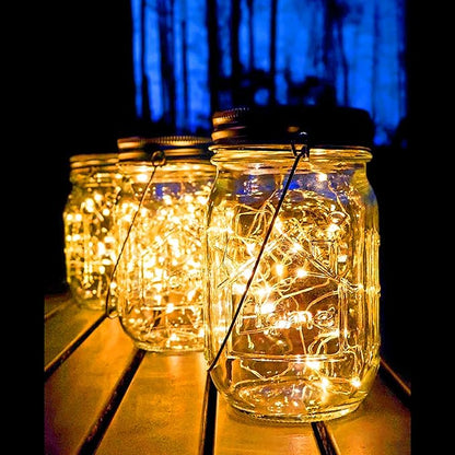 Mason Jar Solar Lights,8 Pack 30 Led Fairy Hanging Jar Lights,Solar Lanterns for Outdoor Patio Party Garden Wedding Christmas Decor Lights(Mason Jars/Handles Included)