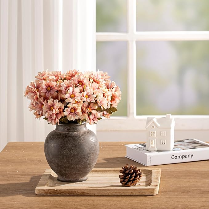 Ceramic Flower Vase, 6.7 Inch Rustic Farmhouse Decorative Vase Pottery Pampas Grass Vases for Home Decor Table Living Room Entryway Mantel Bookshelf Bedroom Bathroom Kitchen - Brown