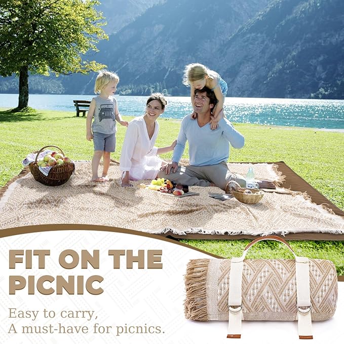 2 in 1 Extra Large 80"* 80" Rug Picnic Waterproof Outdoor Beach Blanket Foldable Camping Mat Car Travel Necessities Mountaineering Essentials Camper Accessories Backpacking Gear Trip Supplies