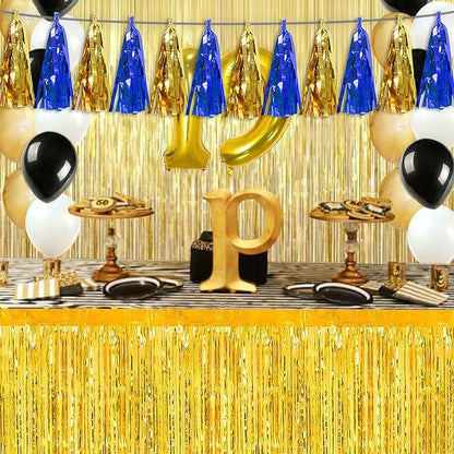 3PNavy-Blue Gold Tassel Banner Garland Metallic Foil Fringe Banner Tinsel Tassels Streamer Banner Backdrop for Parade Floats Birthday Graduation Christmas Bridal/Baby Shower Party Decorations