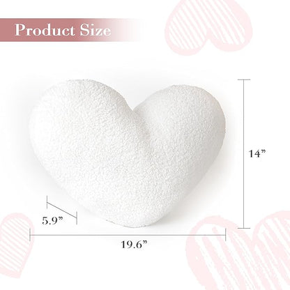 AELS Heart Shaped Pillow, 20 Inches Heart Decorative Throw Pillows, Boucle Love Cute Pillow, Valentines Day Decorations, Wedding Decor, Living Room Bedroom Nursery Decor, White