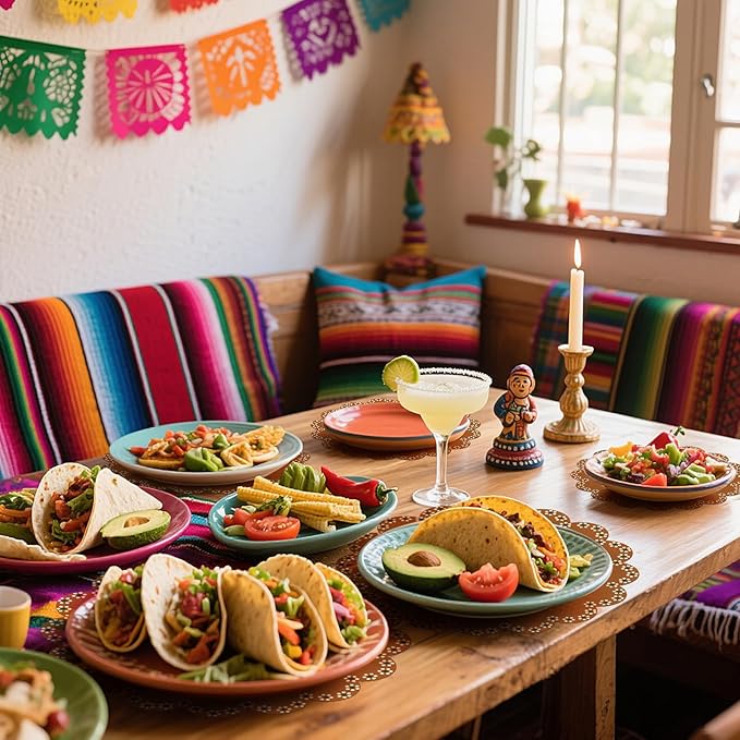 100 Pcs Platos De Barro Mexicanos Paper Placemats 13.5 Inches Cielito Lindo Party Decoration Disposable Scalloped Cinco De Mayo Paper Placemats for Fiesta Mexican Baby Shower Decor (Fiesta Mexicana)
