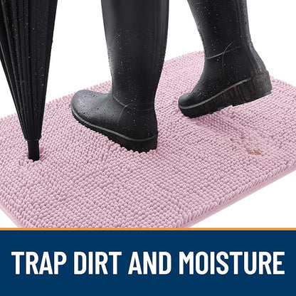 OLANLY Dog Door Mat for Muddy Paws 44x24, Absorbs Moisture and Dirt, Absorbent Non-Slip Washable Doormat, Quick Dry Chenille Mud Mat for Dogs, Entry Indoor Entryway Carpet for Inside Floor, Dusty Rose