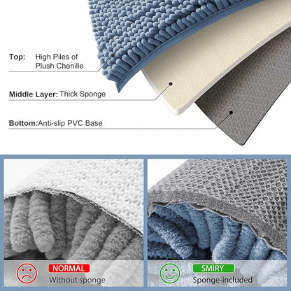 Smiry Luxury Chenille Bathroom Rugs 40x32, Extra Soft and Absorbent Shaggy Bath Mat, Machine Washable, Non-Slip Plush Carpet Runner for Tub, Shower, and Floor, Home Decor Accessories, Grayish Blue