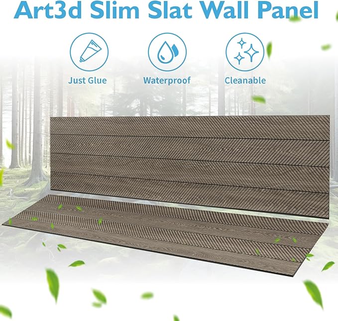 Art3d 4-Pack Glue-On Herringbone Wainscoting Panel for Interior Wall Decor - 104 x 12 Inch Polystyrene Ultralight Slim Slat Wall Panels for Living Room Bedroom, Mahogany
