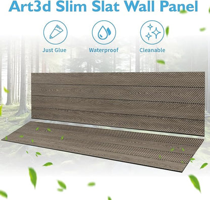Art3d 4-Pack Glue-On Herringbone Wainscoting Panel for Interior Wall Decor - 104 x 12 Inch Polystyrene Ultralight Slim Slat Wall Panels for Living Room Bedroom, Mahogany
