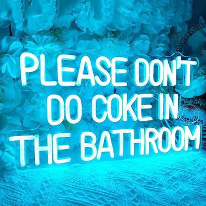 SYLHOME Please Don't Do Coke in the Bathroom Game Room Bedroom Bar Store Wall Decor Sign Birthday Christmas Party Backdrop USB 16.9"X9.2" Ice Blue