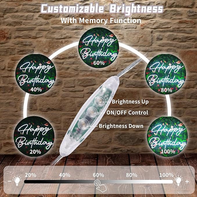 Happy Birthday Neon Sign - Large Happy Birthday Light Up Sign for Wall Decor with USB Powered, Adjustable Brightness Reusable LED Light Sign for All Birthday Party Decoration(16.5 x11inches,White)