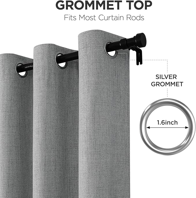 Joydeco Light Grey Blackout Curtains 90 Inches Long, Curtains 90 Inch Length 1 Panel for Bedroom, Thermal Insulated Linen Black Out Curtains with Grommets(100x90, Light Grey)