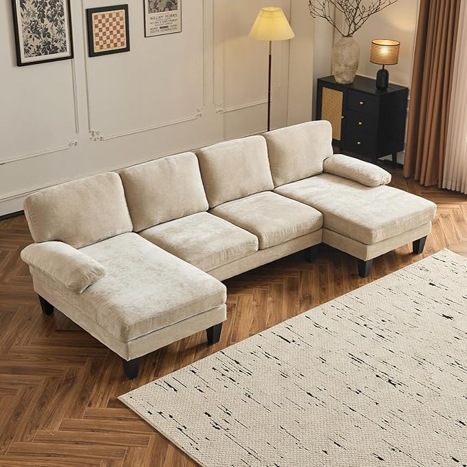 VINGLI 110" Sectional CouchChenilleht Khaki