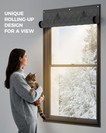 2 Pack Window Insulation for Winter, Curtain Size 42 x 32 Inch, Thermal Insulated Window Cover Kit, Oxford Cloth Thick Cotton Filled, Fits up to 40'' × 30'' Windows, Grey