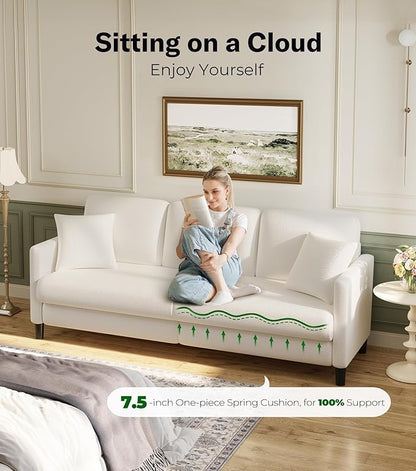 83" Couches for Living Room, Comfy Sofas for Living Room, Teddy Sofa Couch, Tool-Free Setup Loveseat Sofa, All-Wood Love Seat Couches, Small Couch 2 Pillows Included, Cream White