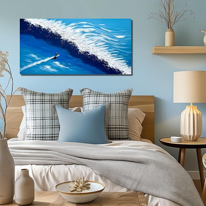 Ocean Artwork Wall Decor for Living Room Blue and White Canvas Wall Art for Office Sea Painting Wall Art for Bedroom Size 20 x 40 Inch