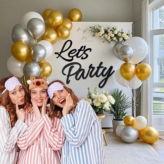 Let's Party Sign for Backdrop Decor Waterproof Lettering for Balloon Arch Garland Birthday Wedding Baby Shower Graduation Bachelorette Party Christmas Celebrate Decorations (Black)