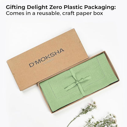 D'Moksha Homes Linen Sage Green Table Runner 144 Inches Long - 100% Pure Linen Extra Long Table Runner 14 x 144 Inch for Winter, Christmas, Holiday - Classic Hemstitch
